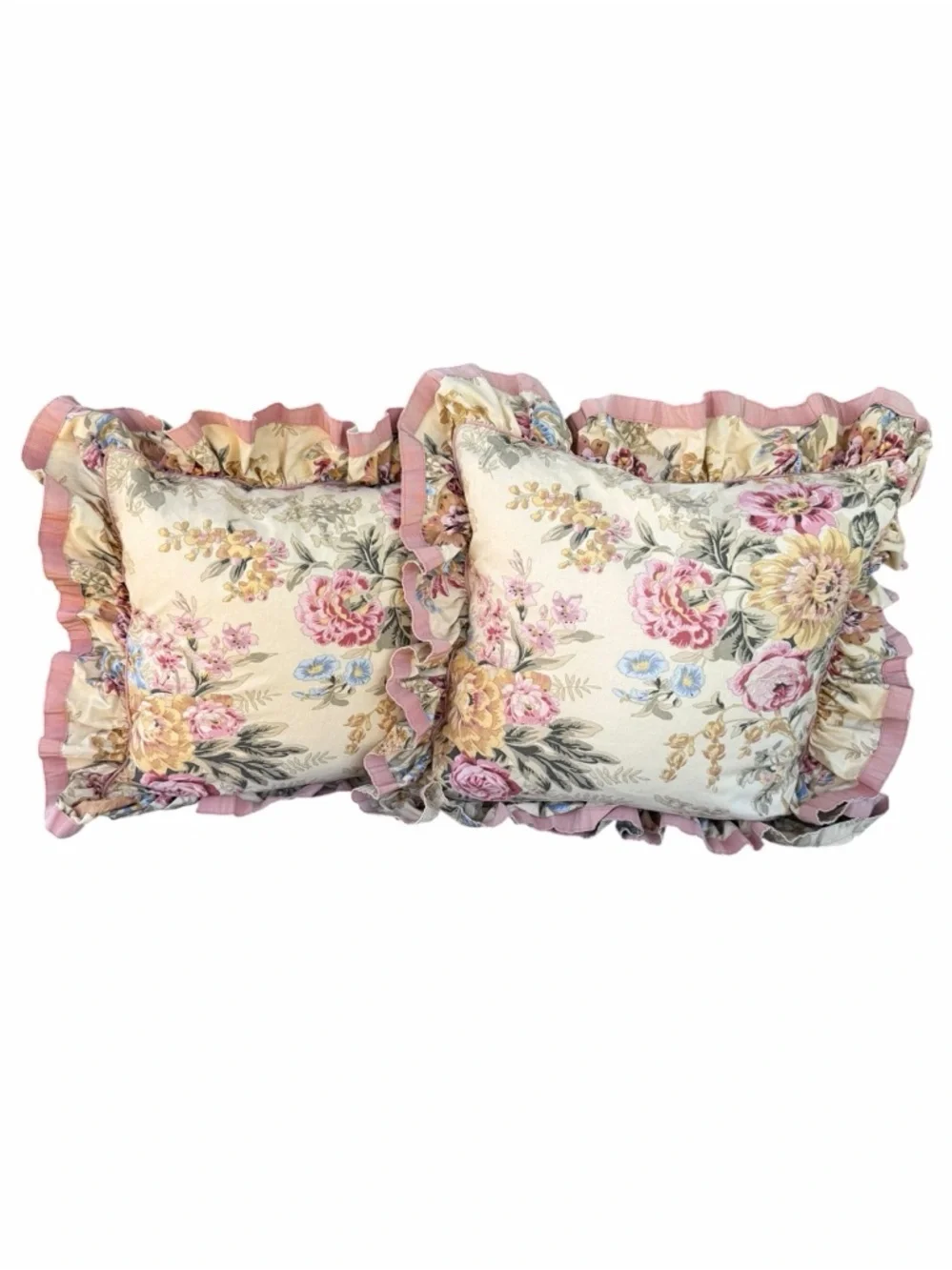 VTG Ralph Lauren Astor Tan Pink Floral Accent Pillows 20x20 80s Blue Label USA
